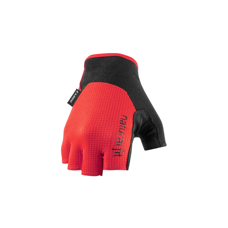 CUBE Natural Fit rövid ujjú kerékpáros kesztyű - piros/fekete