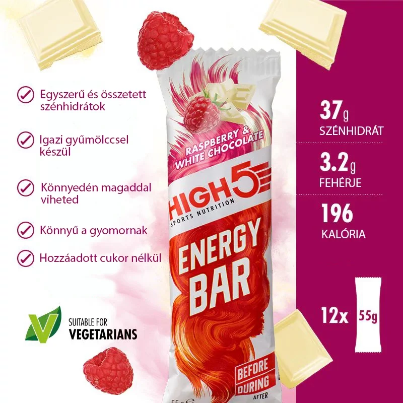 HIGH5 Energy Bar energia szelet - málna/fehércsoki - 2